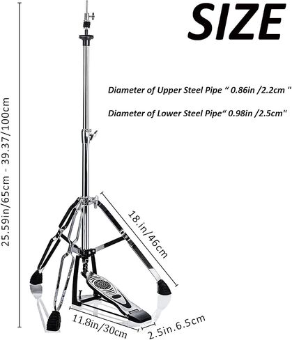 Hi Hat Stand，Three Legs Hi-Hat Stand，Adjustable Height 23.6" to 39.3", Double Braced High Hat Stand with Widened Non-Slip Rubber Feet (V-CC-VZ10) in Kuwait
