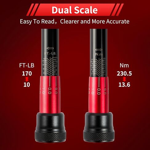 Hairich Torque Wrench, 1/2 Inch Drive Click Torque Wrench, Dual-direction Torque Wrenches 10-170.0ft.lb/13.60-230.5Nm, 72-tooth with Dual Range Scales, ±3% High Precision For Car in Kuwait