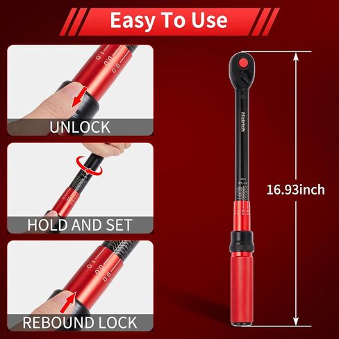 Hairich Torque Wrench, 1/2 Inch Drive Click Torque Wrench, Dual-direction Torque Wrenches 10-170.0ft.lb/13.60-230.5Nm, 72-tooth with Dual Range Scales, ±3% High Precision For Car in Kuwait