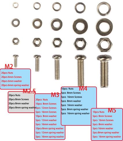 320 Pcs Cross Round Head Machine Screw Nut and Washer Assortment Kit, M2 M2.5 M3 M4 M5 Assorted Nuts and Bolts Set, with Plastic Storage Case in Kuwait