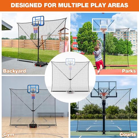 SPOYNAL 10x8FT شبكة مساندة لإرجاع كرة السلة، هوب ريبوندر | شبكة عودة كرة السلة قابلة للطي مصممة للأعمدة المستديرة والمربعة، مما يساعد على تقليل مطاردة الكرة أثناء التدريب in Kuwait