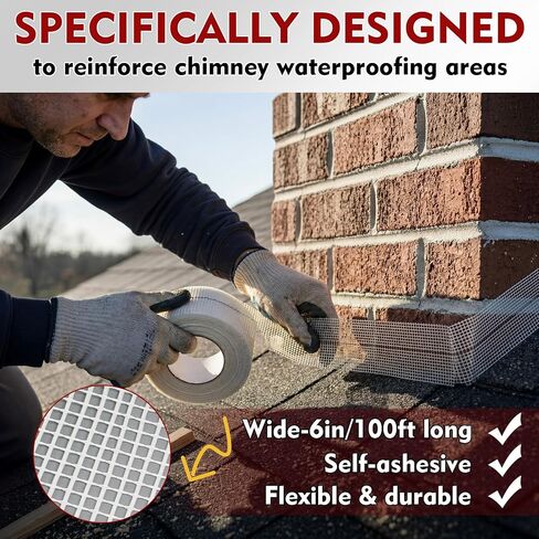 6 in x 164 ft Fiberglass Reinforcement Mesh Roll for Chimney Flashing Repair, Roof Enhanced Fabric Mesh Roll, Leak Repair for Chimneys, Roof Seams, Vents Flashing, Wall Crack in Kuwait