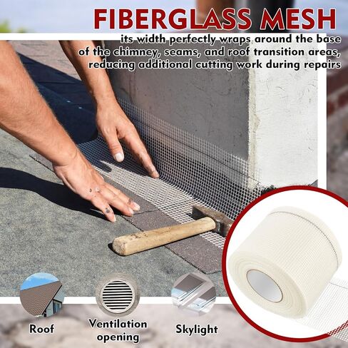 6 in x 164 ft Fiberglass Reinforcement Mesh Roll for Chimney Flashing Repair, Roof Enhanced Fabric Mesh Roll, Leak Repair for Chimneys, Roof Seams, Vents Flashing, Wall Crack in Kuwait