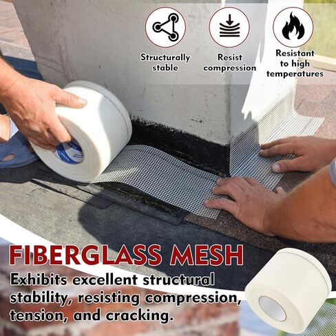 6 in x 164 ft Fiberglass Reinforcement Mesh Roll for Chimney Flashing Repair, Roof Enhanced Fabric Mesh Roll, Leak Repair for Chimneys, Roof Seams, Vents Flashing, Wall Crack in Kuwait