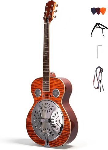 Resonator Guitar for Adults Beginners, Full Size 40 Inch Acoustic Lap Steel Guitar with Metal Resonator, Beginner Guitar Starter Kit Strap Capo Picks Wrench, Country Bluegrass Folk Blues Slide Guitar in Kuwait