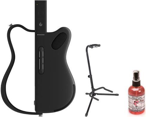 LAVA GENIE Stringless Guitar with Travel Case Black Bundle with Rok-It Tripod Guitar Stand, Goby Labs Microphone Sanitizer in Kuwait