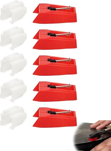 5-Pack Record Player Needles – Turntable Stylus Replacement with Red Housing, Compatible with Victrola Nostalgic & Suitcase Players, ITRR-501, ITVS-750, ITRRS-300 & Other LP Vinyl Turntables in Kuwait