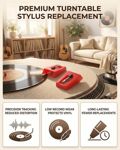 5-Pack Record Player Needles – Turntable Stylus Replacement with Red Housing, Compatible with Victrola Nostalgic & Suitcase Players, ITRR-501, ITVS-750, ITRRS-300 & Other LP Vinyl Turntables in Kuwait