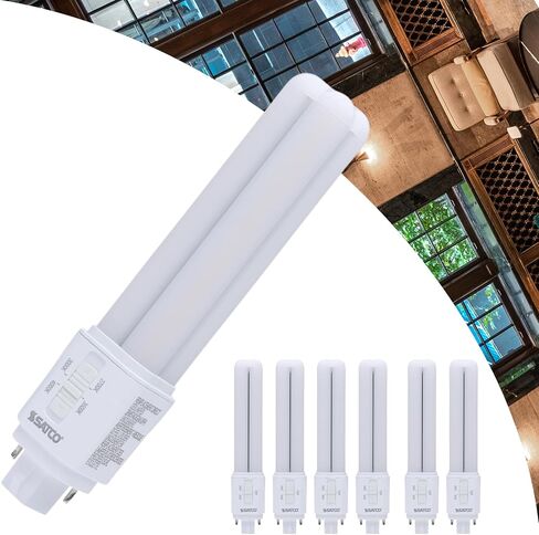 مصباح Satco LED PL 9W يستبدل 18W/26W/32W CFL 2700K/3000K/3500K/4000K CCT قابل للتحديد G24d 2-Pin Base Ballast Bypass Type B 120-277V الجزء S29855 غير قابل للتعتيم (6 عبوات) in Kuwait