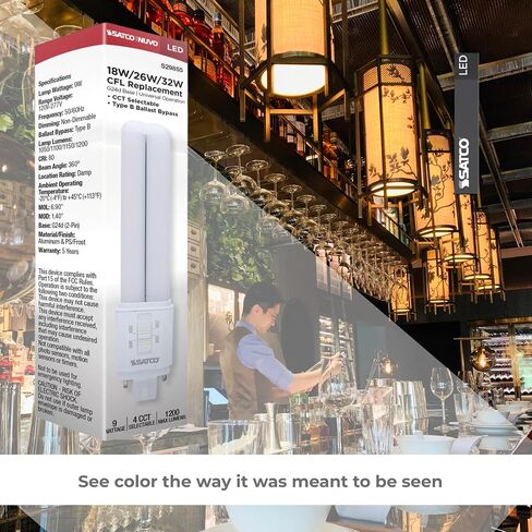 مصباح Satco LED PL 9W يستبدل 18W/26W/32W CFL 2700K/3000K/3500K/4000K CCT قابل للتحديد G24d 2-Pin Base Ballast Bypass Type B 120-277V الجزء S29855 غير قابل للتعتيم (6 عبوات) in Kuwait