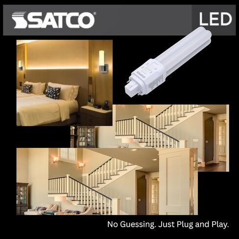 مصباح Satco LED PL 9W يستبدل 18W/26W/32W CFL 2700K/3000K/3500K/4000K CCT قابل للتحديد G24d 2-Pin Base Ballast Bypass Type B 120-277V الجزء S29855 غير قابل للتعتيم (6 عبوات) in Kuwait