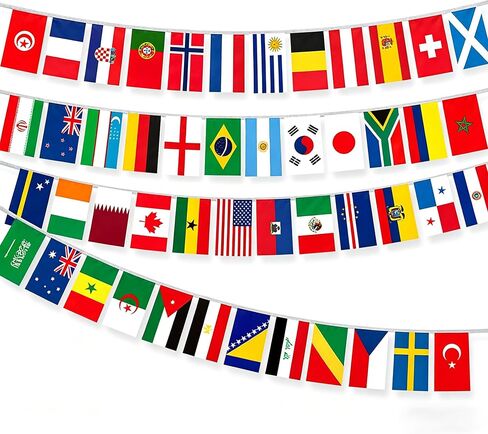 World Cup Flags 2026, 100 Countries String Banner, 98ft International Flags Bunting, Double-Sided Polyester Pennant for Olympic Sports Bar Party Garden Decor (8.27 * 5.51in-98.43FT) in Kuwait