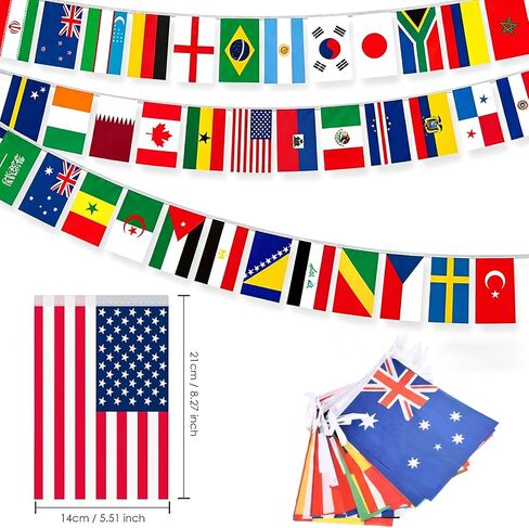 World Cup Flags 2026, 100 Countries String Banner, 98ft International Flags Bunting, Double-Sided Polyester Pennant for Olympic Sports Bar Party Garden Decor (8.27 * 5.51in-98.43FT) in Kuwait