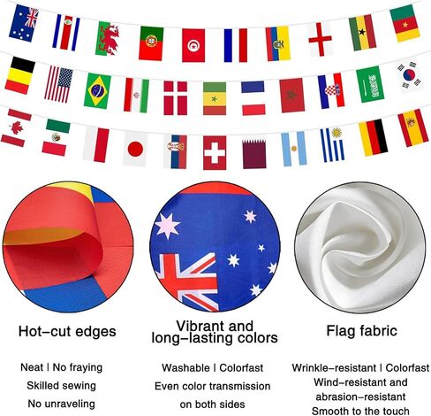 World Cup Flags 2026, 100 Countries String Banner, 98ft International Flags Bunting, Double-Sided Polyester Pennant for Olympic Sports Bar Party Garden Decor (8.27 * 5.51in-98.43FT) in Kuwait