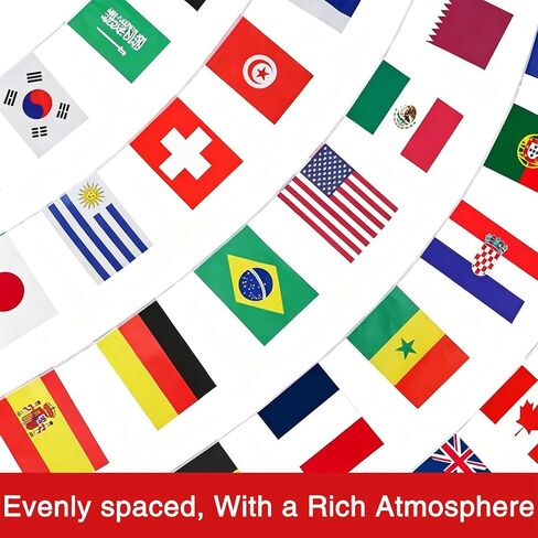 World Cup Flags 2026, 100 Countries String Banner, 98ft International Flags Bunting, Double-Sided Polyester Pennant for Olympic Sports Bar Party Garden Decor (8.27 * 5.51in-98.43FT) in Kuwait