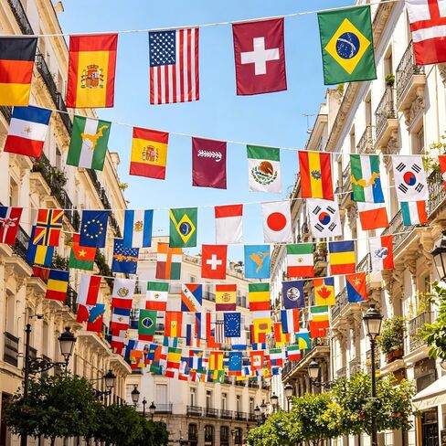 World Cup Flags 2026, 100 Countries String Banner, 98ft International Flags Bunting, Double-Sided Polyester Pennant for Olympic Sports Bar Party Garden Decor (8.27 * 5.51in-98.43FT) in Kuwait