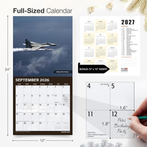 RED EMBER Warbirds 2026 Wall Calendar 12 Month | 12" x 24" Open | Thick & Sturdy Paper | Holiday Gift | Aircraft Fighter Jet Airplane Military Calendar 2026 in Saudi Arabia