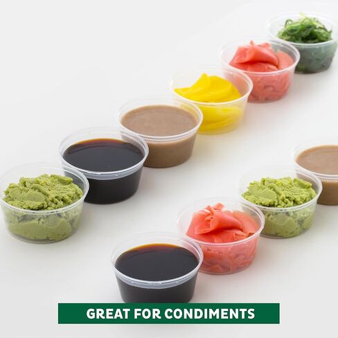 Freshware Plastic Portion Cups with Lids [3.25 Ounce, 100 Sets] Disposable Plastic Cups for Meal Prep, Salad Dressing, Jellos Shot Cup, Condiment and Dipping Sauce Cup in Kuwait