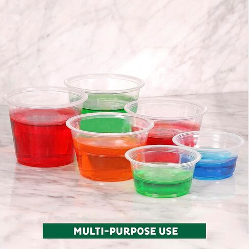 Freshware Plastic Portion Cups with Lids [3.25 Ounce, 100 Sets] Disposable Plastic Cups for Meal Prep, Salad Dressing, Jellos Shot Cup, Condiment and Dipping Sauce Cup in Kuwait