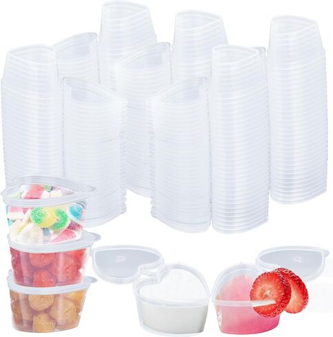 100 Pcs 1.5 oz Heart Shaped Jello Shot Cups, Plastic Heart Shaped Condiment Containers, Hearts Jello Shot Cups with Lids for Sauce Souffle (Clear) in Saudi Arabia