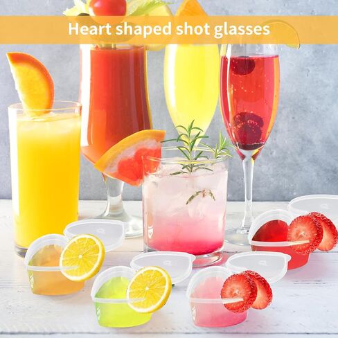 100 Pcs 1.5 oz Heart Shaped Jello Shot Cups, Plastic Heart Shaped Condiment Containers, Hearts Jello Shot Cups with Lids for Sauce Souffle (Clear) in Saudi Arabia