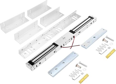 Double Door Magnetic Lock with ZL Bracket, Surface-Mount 12V DC Fail-Safe Electromagnetic Locks, 600LBS Holding Force for Indoor Access Control Systems (E- Double Doors 600LBS Lock +ZL Bracket) in Kuwait