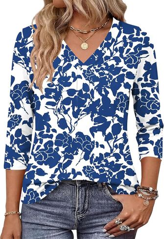 Akewei 3/4 طول الأكمام من Tops v v Deck T Shirts Dary Casual Basic Summer Tees 2025 in Kuwait
