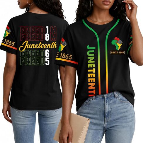 القمصان juneteenth نساء استقلال الأسود تي شيرت الرسومات تي شيرت الاحتفال 1865 حرية تي شيرت قمم قصيرة الأكمام in Kuwait