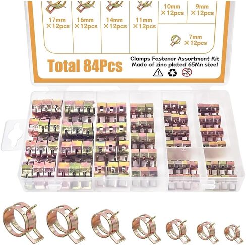 84Pcs Manganese Steel Spring Hose Clamp Kit - Low Pressure Air & Water Pipe Fasteners for Automotive and Home Use in Saudi Arabia