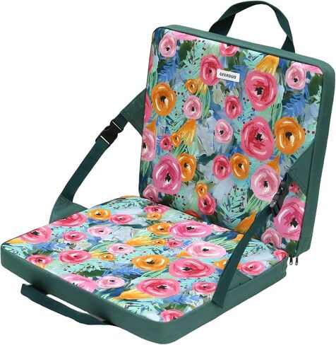 مقعد مبيض الاستاد قابل للطي بسمك 4 سم، وسادة محمولة مع دعم للظهر، وسادة خارجية خفيفة الوزن للمناسبات الرياضية والتخييم والنزهات وحفلات الصيد والحديقة، زهور زرقاء in Kuwait