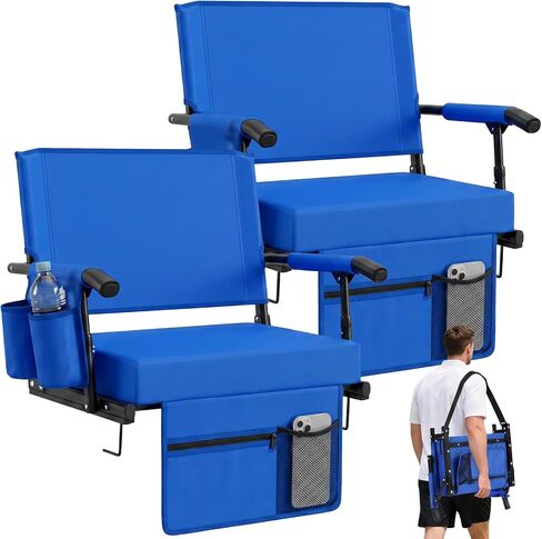 Sekey Stadium Seats with Back Support, Extra Wide & Thick Cushion, 2 Pack Bleacher Chairs with Cup Holders & Storage Pockets, Plus-Size Friendly for Outdoor Sport Events (Support Up to 450lbs) in Kuwait
