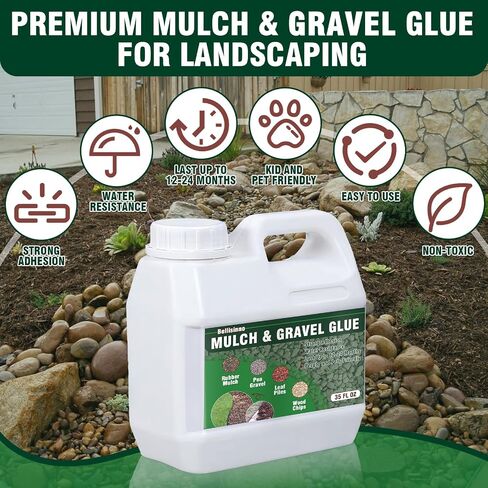 35 Ounce Mulch and Gravel Glue for Landscaping, Clear Gravel Binder, Strong Mulch Anchor Easily Holds Rubber, Stone, Pebble, Pea Gravel- Wide Coverage and Pet Safe in Kuwait