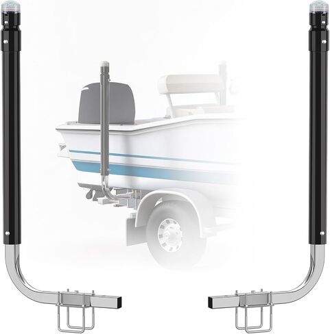 Partsam 1 Pair Boat Trailer Guides with Top Light, 40"/48" Adjustable Design Trailer Guide-on Poles for Ski Boat/Fishing Boat/Sailboat Trailer, Galvanized Steel Frame, PVC Pipe in Kuwait