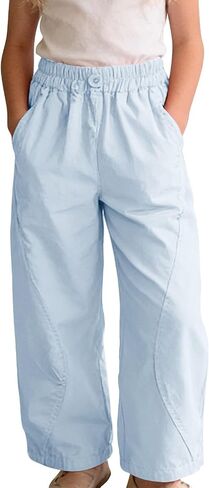 hlysgo Kids Girls Wide Leg Cargo Pants Girls Wide Leg Pant Elastic Waist Baggy Outdoor Hiking Palazzo Pants with Pockets in Kuwait