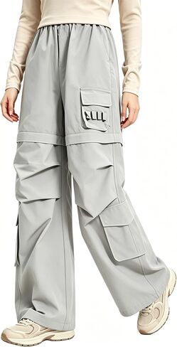 سروال Cromoncent Girls Techwear Cargo Pants للمشي لمسافات طويلة في الهواء الطلق سروال تكتيكي مسامي مع جيوب متعددة، رمادي، 7-8 سنوات in Kuwait