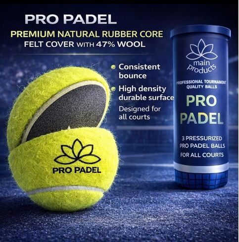 كرات Pro Padel - عبوتان (6 كرات) - كرات Padel مضغوطة - قلب من المطاط الطبيعي الفاخر - 47% لباد صوف - جودة احترافية للبطولات - ارتداد ثابت - لجميع الملاعب. in Kuwait