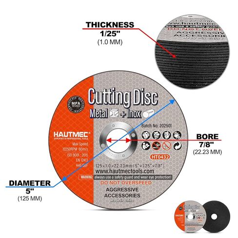 HAUTMEC 20 Pack Cut Off Wheels 5" x .04" x 7/8", Metal Cutting Discs for Angle Grinder, Ultra-Thin Aluminum Oxide Abrasive Cut-Off Wheel for Steel, Stainless Steel & Metal, MPA Certified (HT0432) in Kuwait
