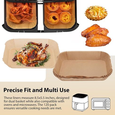Haofy Air Fryer Liners 120 Pack 8.6 x 5.5 Inches Food Safe Natural Pulp Paper Oil Proof Non Stick Easy Clean for Air Fryers Oven Microwave Disposable Baking Sheets in Kuwait