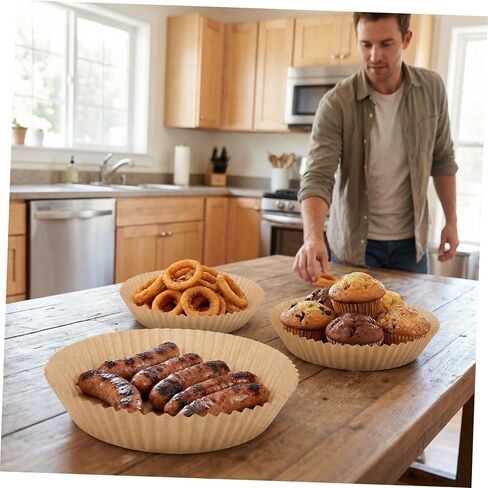 Cabilock 200pcs Disposable round Air Fryer Paper Liners Made of Greaseproof Paper for Baking and Roasting Versatile Kitchen Solution Compatible with Air Fryer Baskets in Kuwait