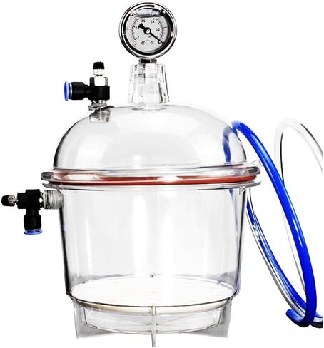 Vacuum Desiccator, 250mm Acrylic Clear Vacuum Chamber, Small Lab Desiccator, Double Valves Glassware, Pressure Gauge, Polycarbonate Plastic Sealed Jar for Laboratory Dryer in Kuwait