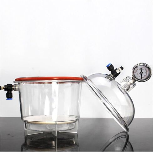 Vacuum Desiccator, 250mm Acrylic Clear Vacuum Chamber, Small Lab Desiccator, Double Valves Glassware, Pressure Gauge, Polycarbonate Plastic Sealed Jar for Laboratory Dryer in Kuwait