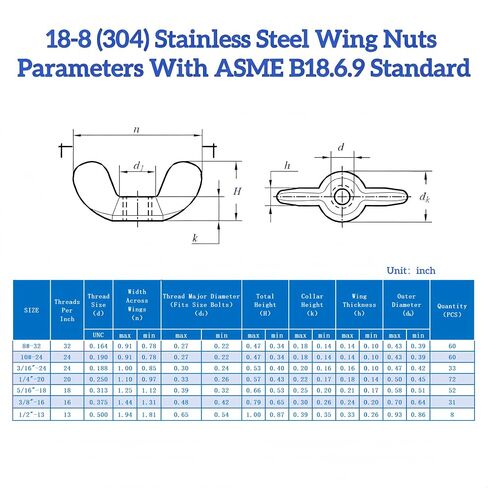 31 Pcs 3/8"-16 Wing Nuts, 18-8(304) Stainless Steel ASME B18.6.9 Compliant, Butterfly Nuts Hand Tightened Thumb Nuts for DIY Repair Industrial Construction in Kuwait