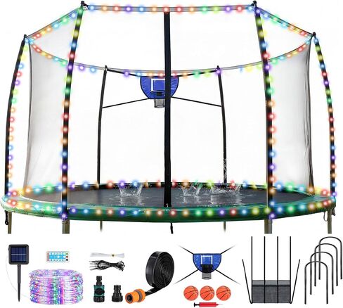 Trampoline Accessories Kit, Basketball Hoop with 3 Mini Basketballs, 4 Pcs Heavy Duty U Stakes, 52FT Solar Lights with Outdoor 8 Lighting Modes, Trampoline Accessories Kit with Sprinkler & Shoe Bag in Kuwait