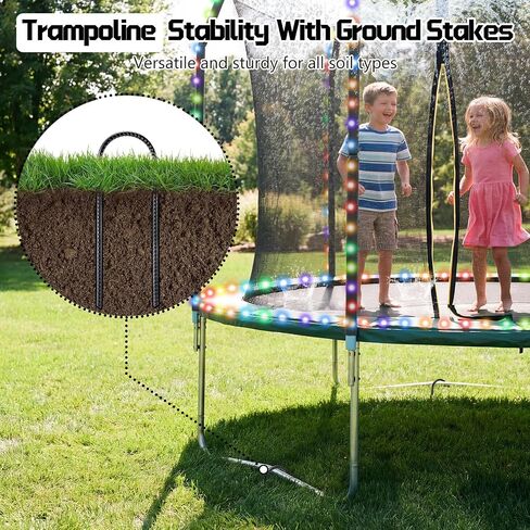 Trampoline Accessories Kit, Basketball Hoop with 3 Mini Basketballs, 4 Pcs Heavy Duty U Stakes, 52FT Solar Lights with Outdoor 8 Lighting Modes, Trampoline Accessories Kit with Sprinkler & Shoe Bag in Kuwait