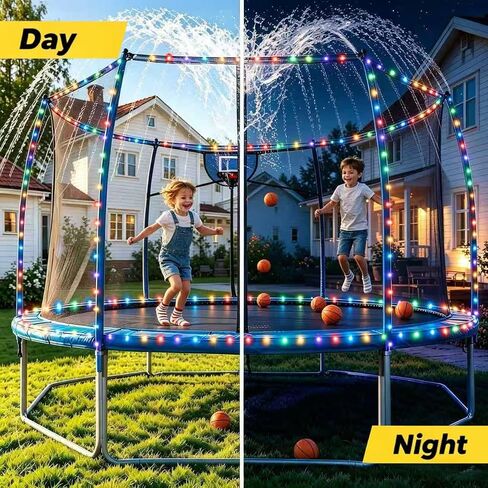 Trampoline Accessories Kit for Kids - 4-in-1 Summer Fun (Basketball Hoop + 72FT Solar Colored Lights + Water Sprinkler+ 3 Grid Shoe Bags)-Fits 8-16ft Trampolines in Saudi Arabia