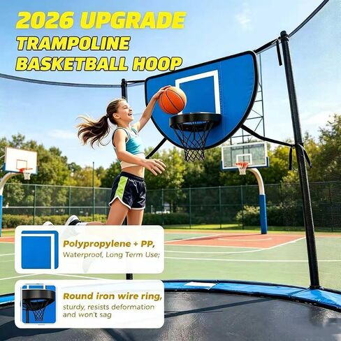 Trampoline Accessories Kit for Kids - 4-in-1 Summer Fun (Basketball Hoop + 72FT Solar Colored Lights + Water Sprinkler+ 3 Grid Shoe Bags)-Fits 8-16ft Trampolines in Saudi Arabia