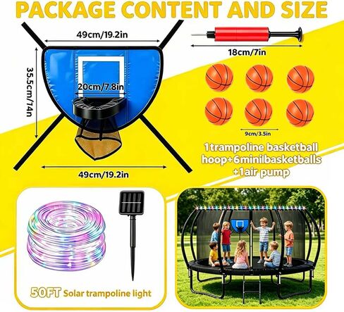 Trampoline Accessories Kit for Kids - 4-in-1 Summer Fun (Basketball Hoop + 72FT Solar Colored Lights + Water Sprinkler+ 3 Grid Shoe Bags)-Fits 8-16ft Trampolines in Saudi Arabia