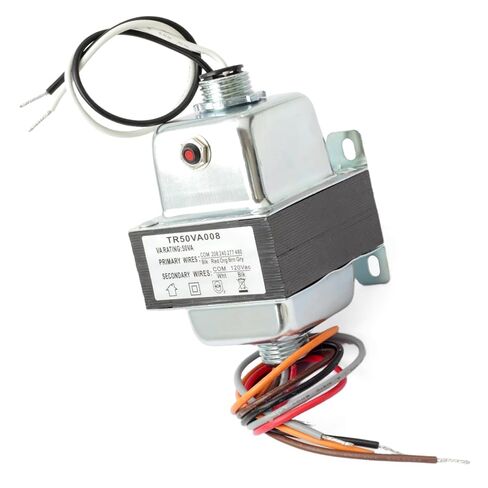 محول TR50VA008 50VA 480/277/240/208VAC إلى 120VAC متوافق مع أنظمة التدفئة والتهوية وتكييف الهواء، محول تنحي مع قاطع دائرة، قدم وحامل محور مزدوج الخيوط in Kuwait