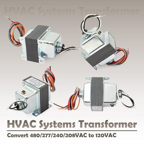 محول TR50VA008 50VA 480/277/240/208VAC إلى 120VAC متوافق مع أنظمة التدفئة والتهوية وتكييف الهواء، محول تنحي مع قاطع دائرة، قدم وحامل محور مزدوج الخيوط in Kuwait