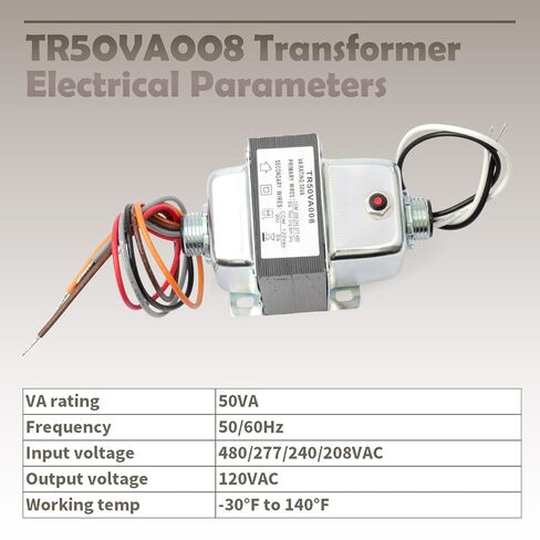 محول TR50VA008 50VA 480/277/240/208VAC إلى 120VAC متوافق مع أنظمة التدفئة والتهوية وتكييف الهواء، محول تنحي مع قاطع دائرة، قدم وحامل محور مزدوج الخيوط in Kuwait
